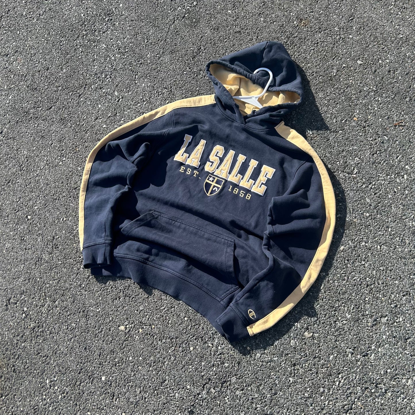 Vintage Champion Navy & Yellow College Hoodie - M