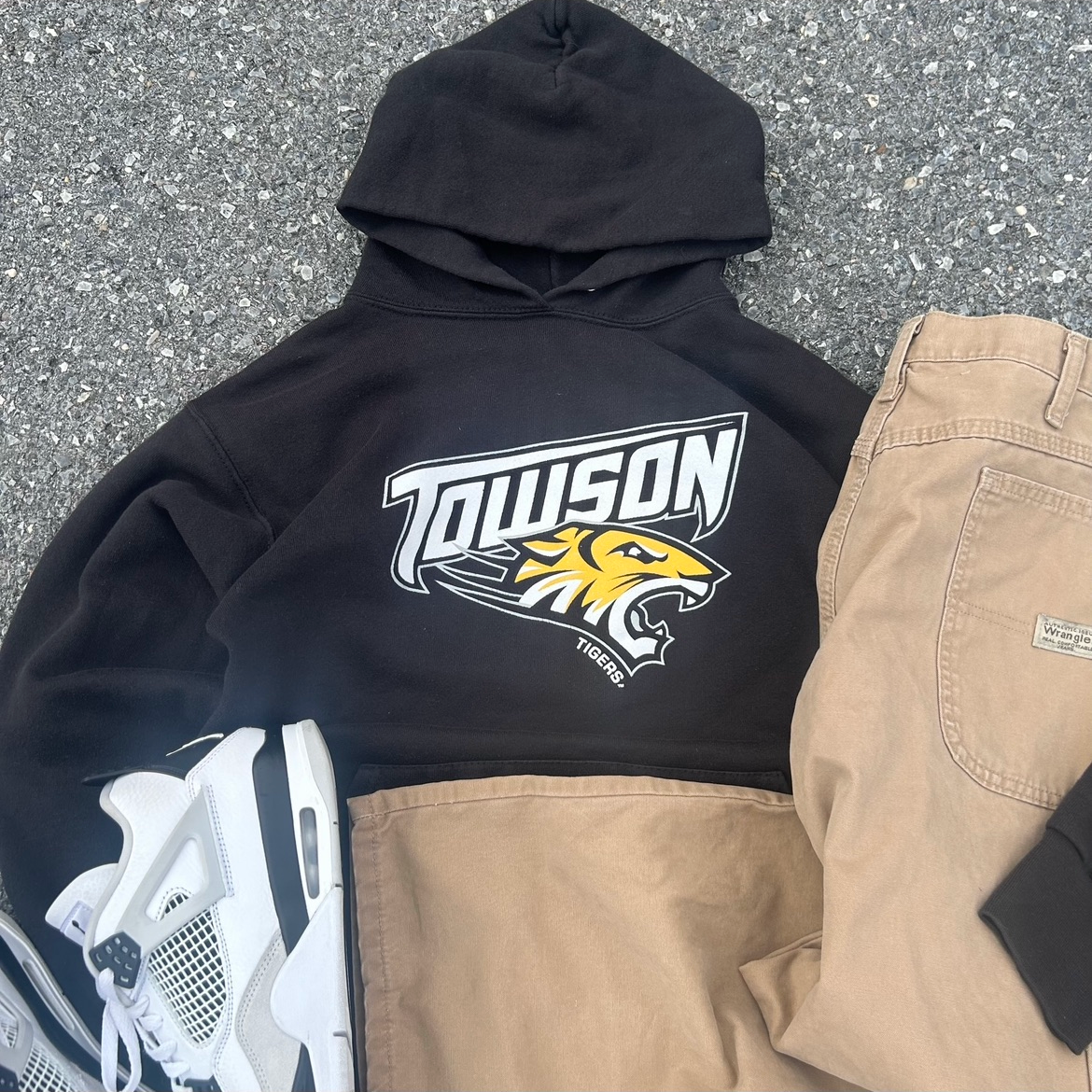 Vintage Black College Hoodie - S