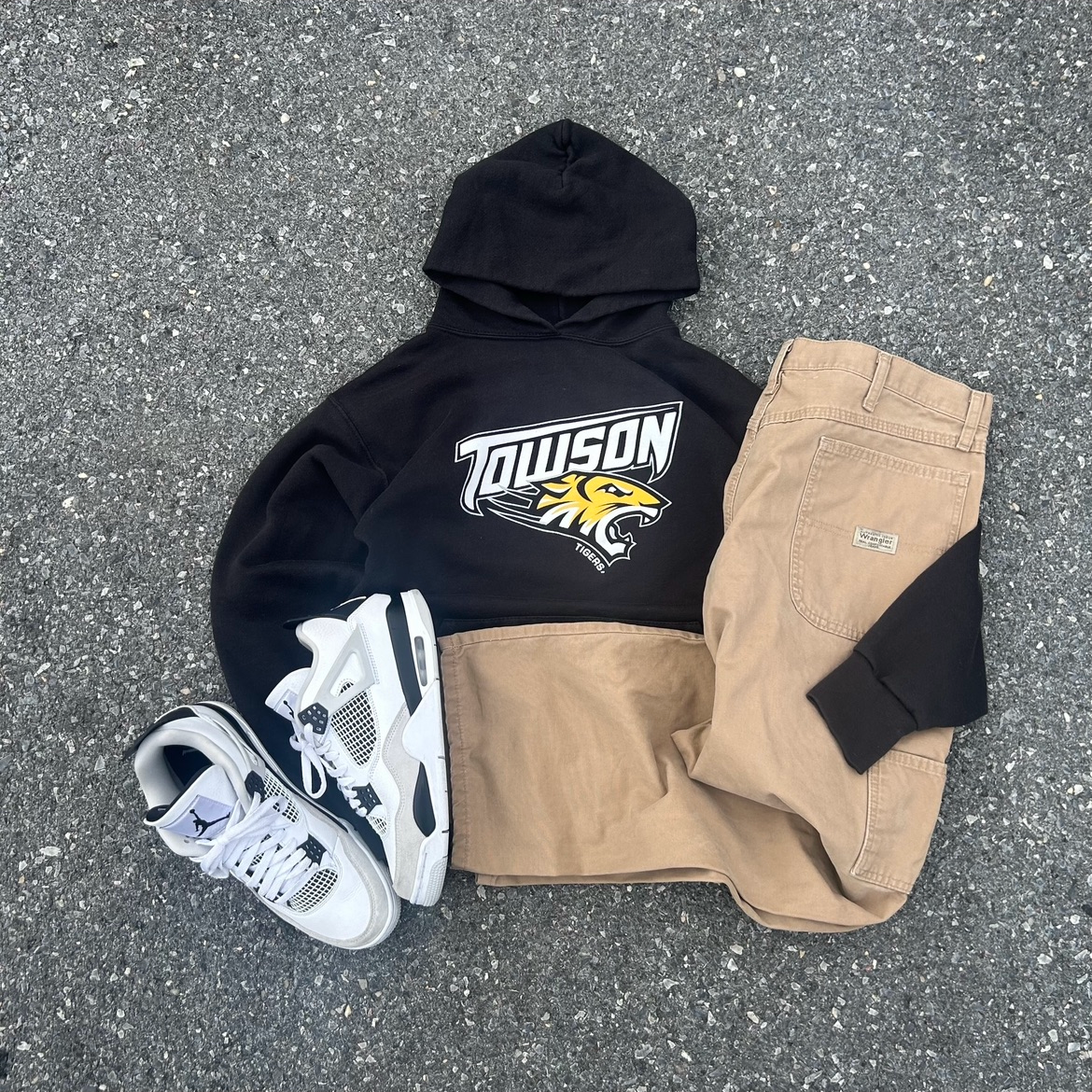 Vintage Black College Hoodie - S