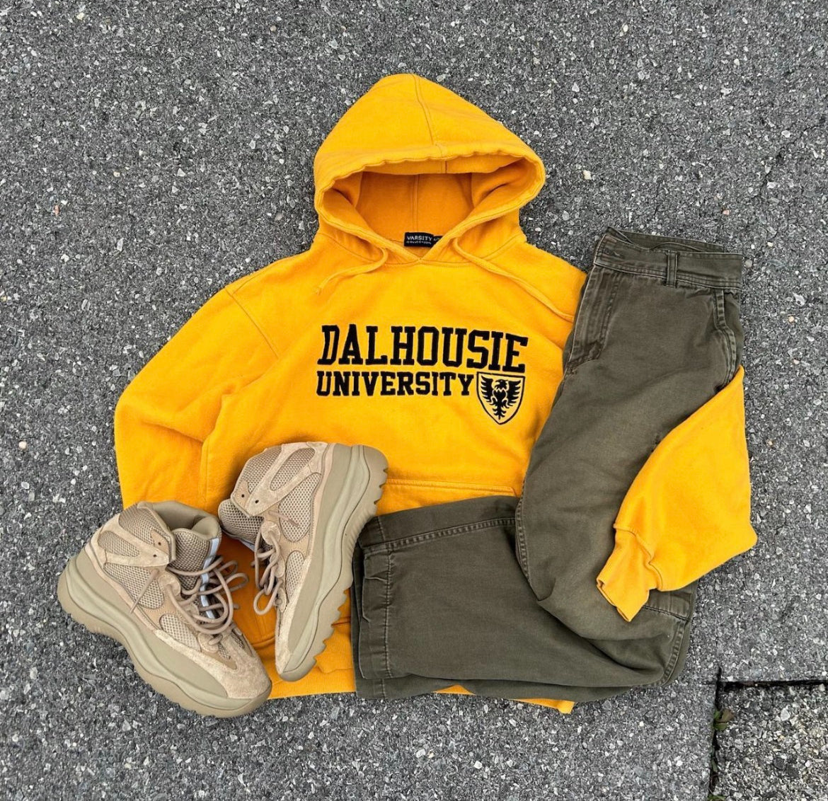 Vintage Yellow College Hoodie - XL