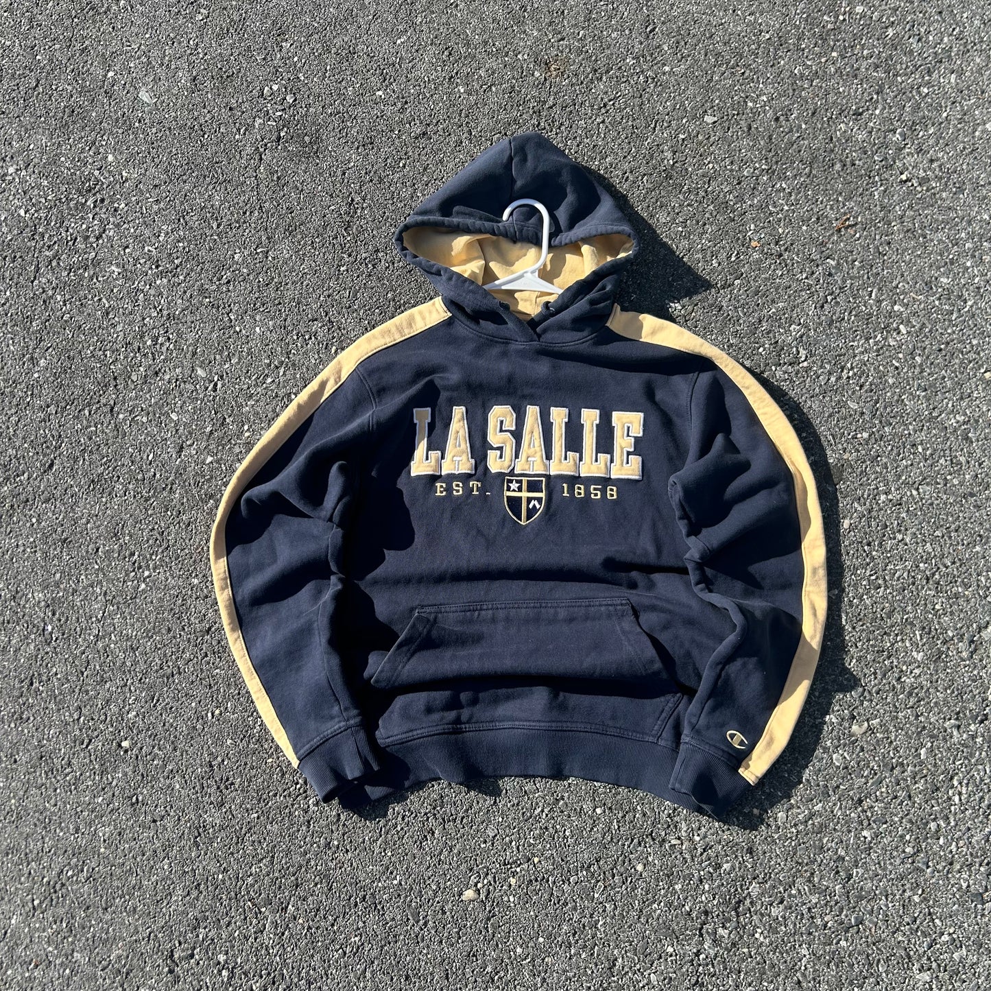 Vintage Champion Navy & Yellow College Hoodie - M