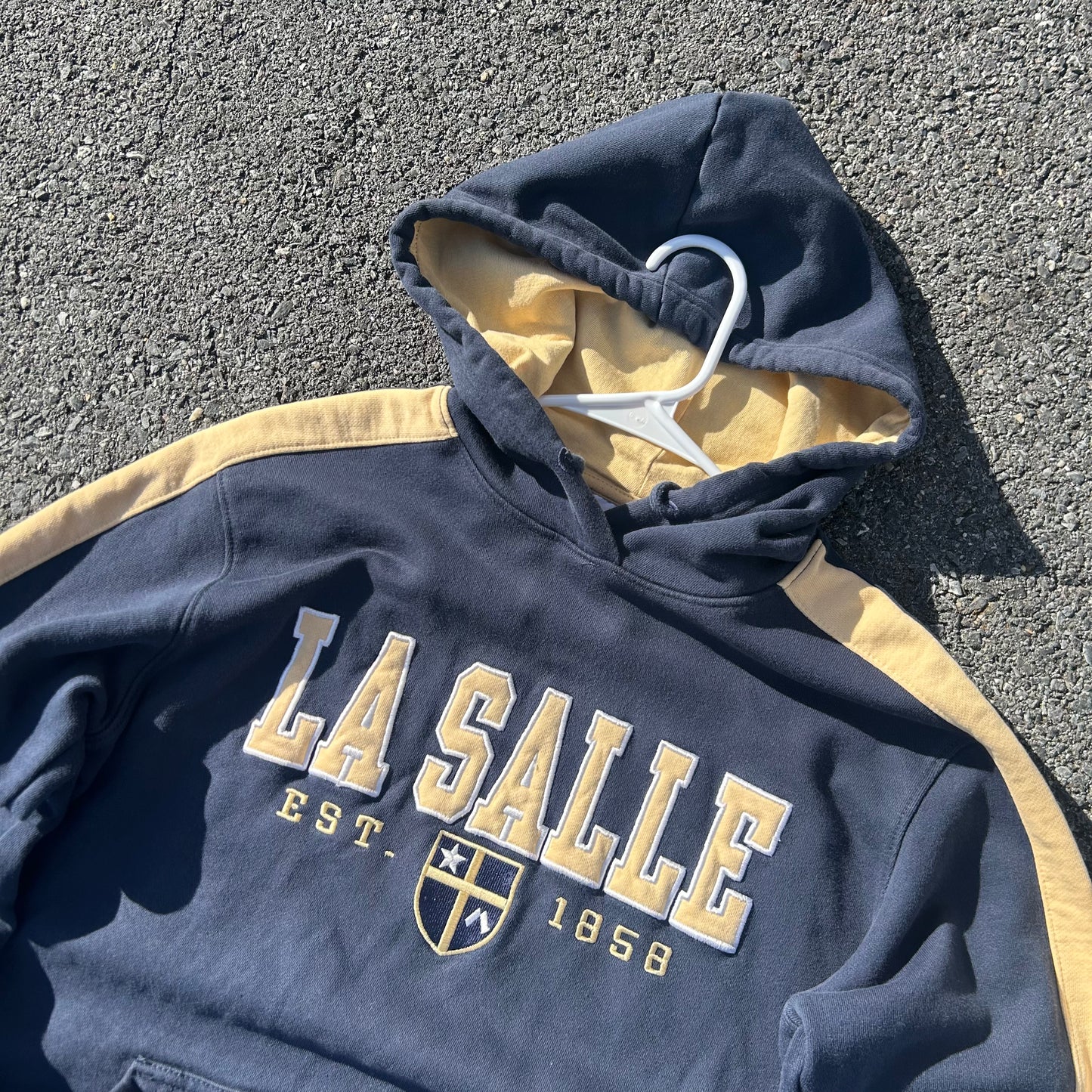 Vintage Champion Navy & Yellow College Hoodie - M